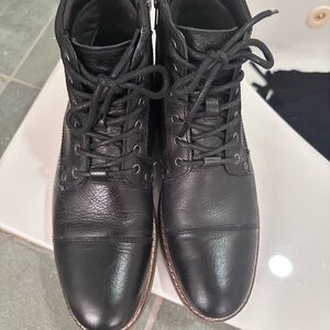 Black Leather Lace-Up Boots with Textured Finish